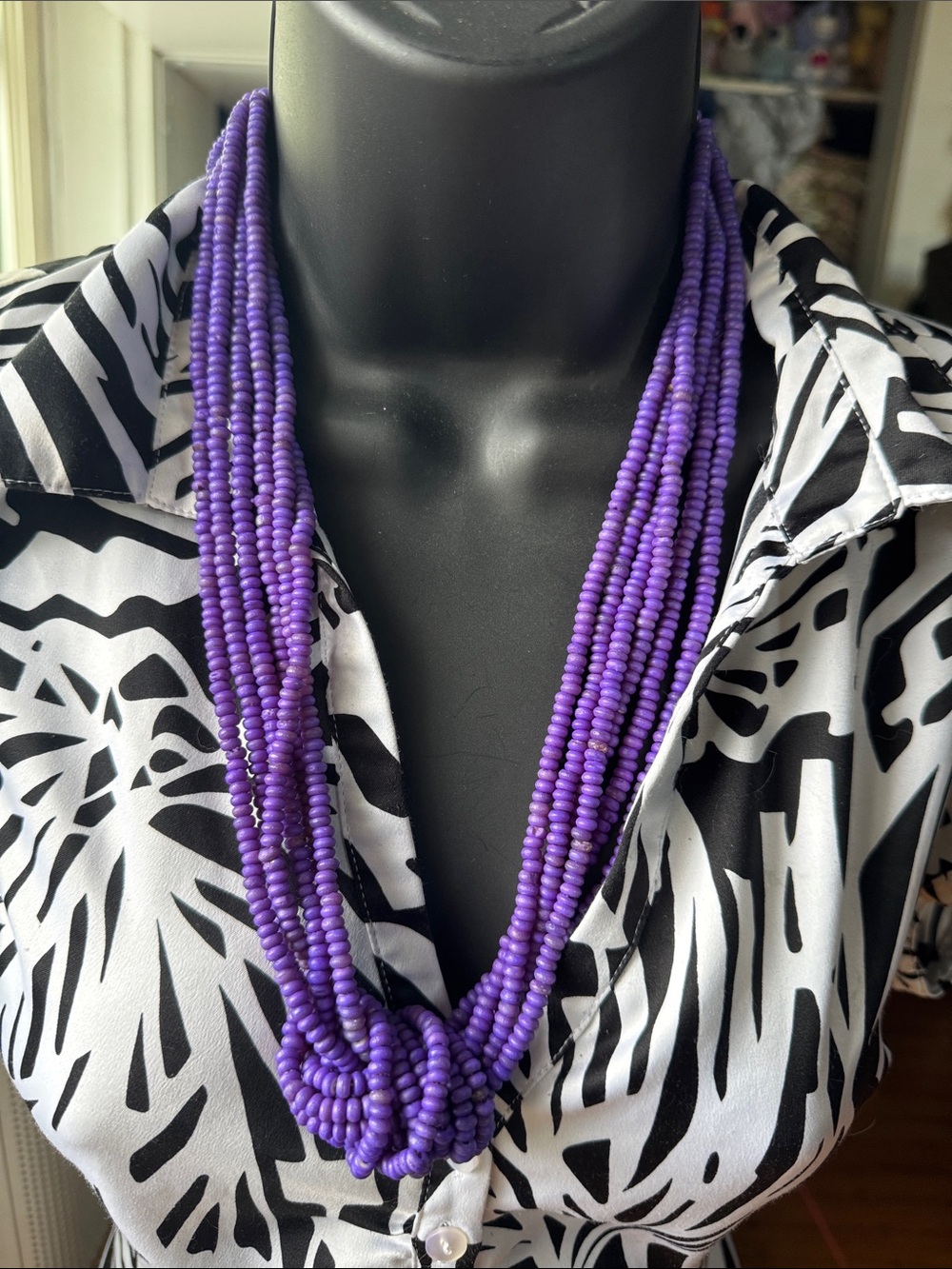 Purple Multi-Strand Beaded Necklace with Knot Detail